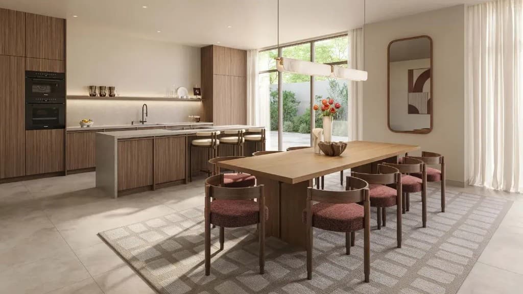 Wadeem Gardens by Modon villa kitchen and dining interior, Hudayriyat Island Abu Dhabi