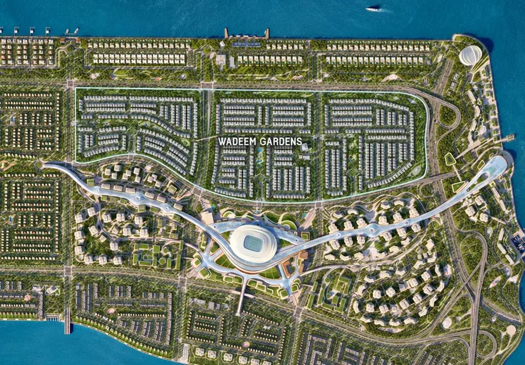 Static location context for Wadeem Gardens by Modon on Hudayriyat Island, Abu Dhabi, not live navigation