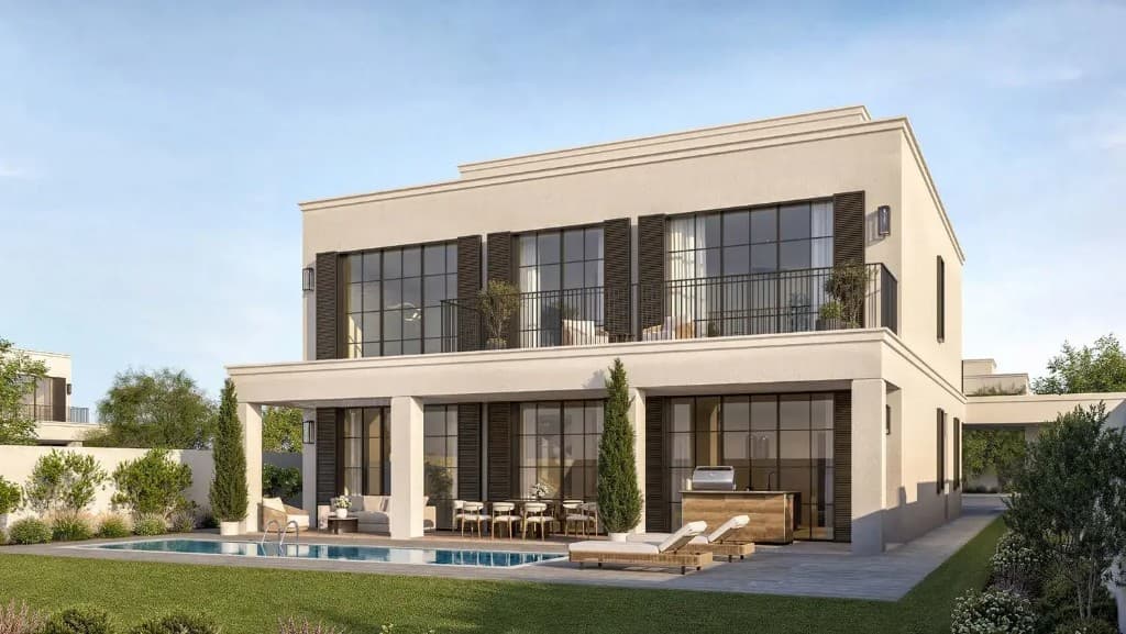 Wadeem Gardens by Modon modern villa backyard with pool, Hudayriyat Island Abu Dhabi