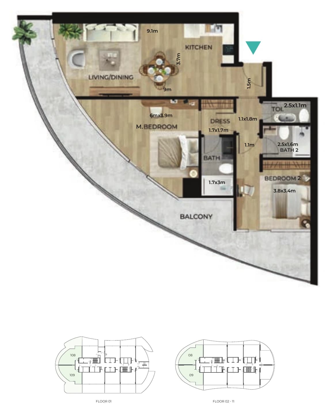 2 bedroom type B floor plan