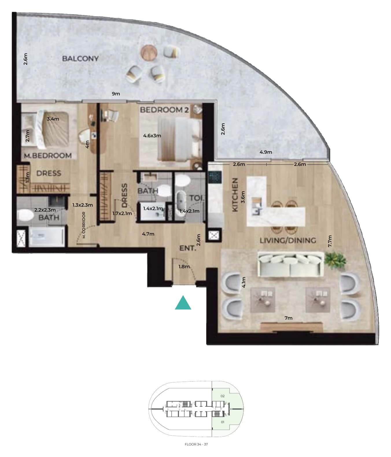 2 bedroom type E floor plan