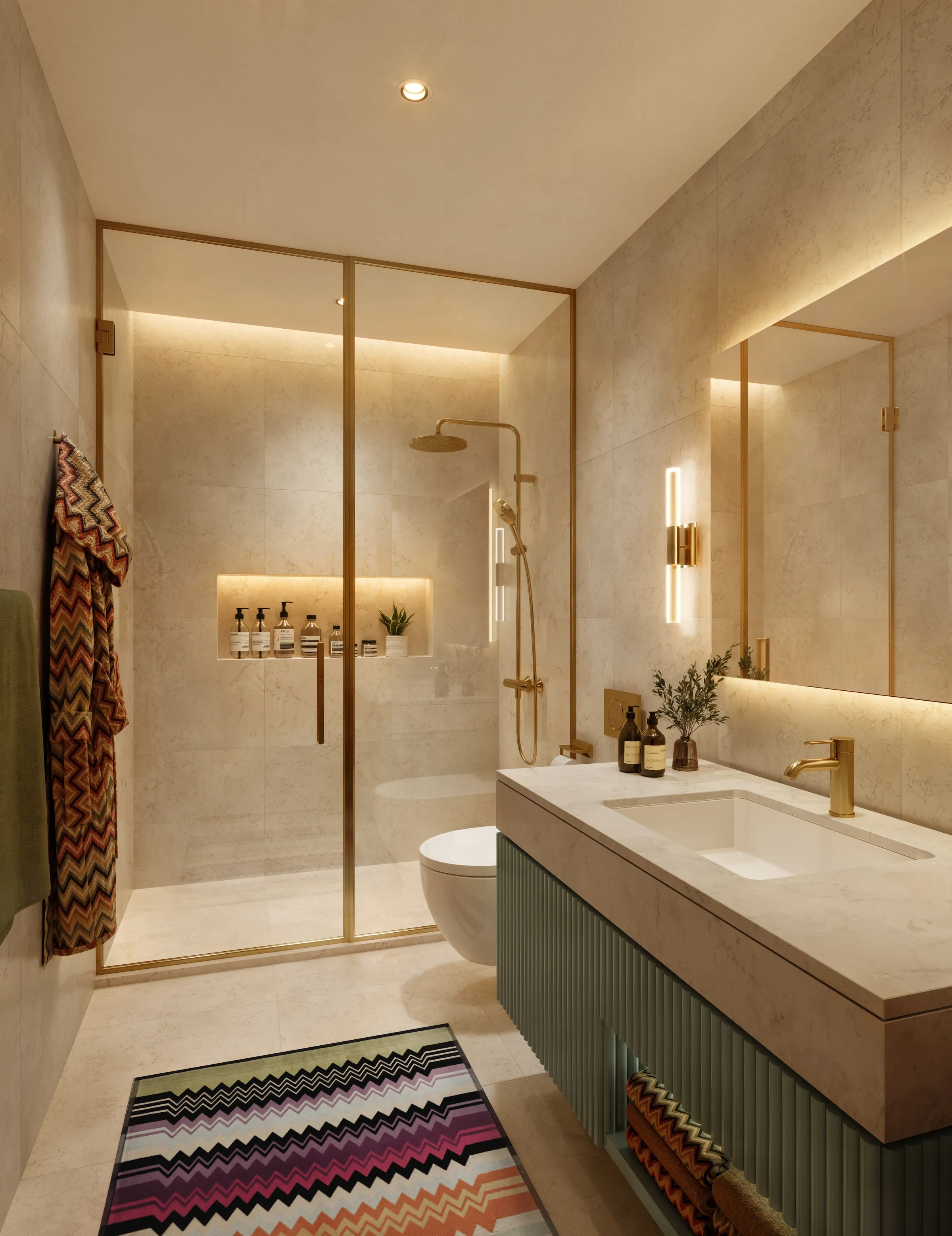Bathroom with a Missoni rug