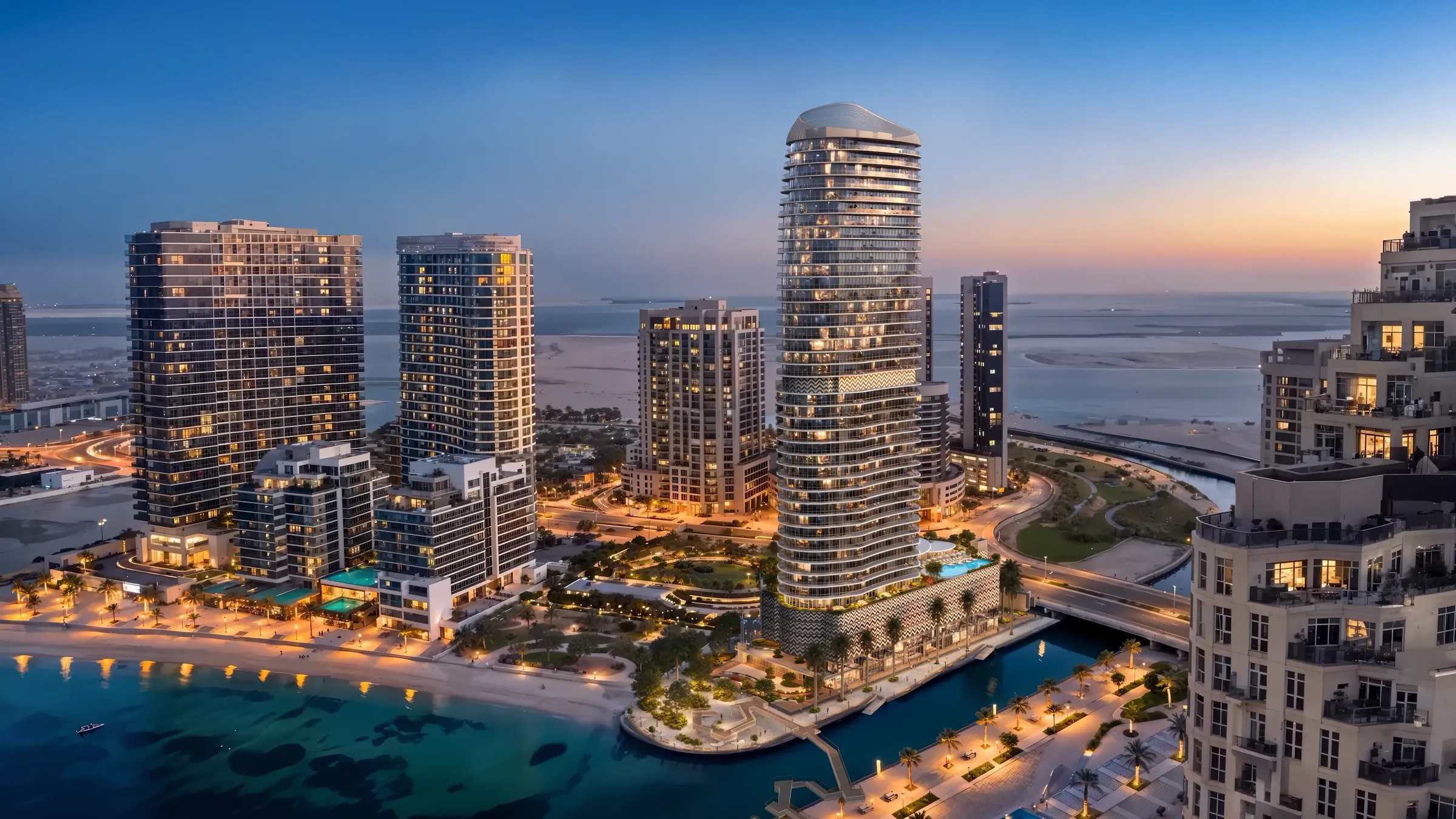 Al Reem Island waterfront at night