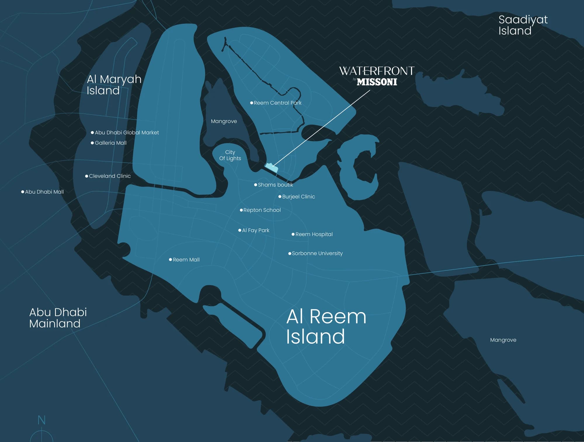 Static location context map for Al Reem Island, Abu Dhabi off plan area