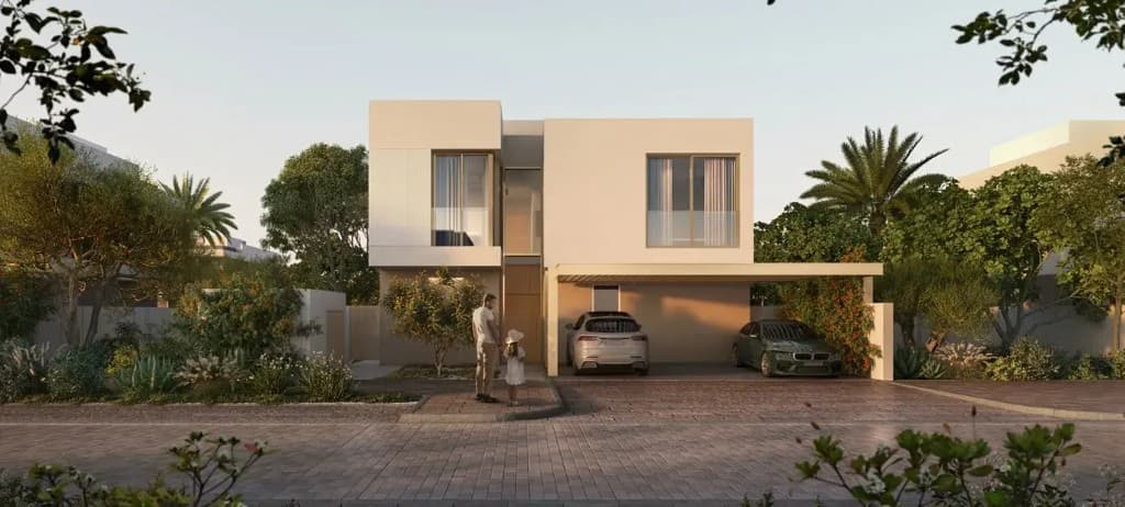 Core villa street front at Y Views at Bayn, ORA villas in Ghantoot, Abu Dhabi