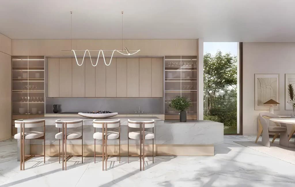 Kitchen island at Y Views at Bayn, ORA villas in Ghantoot, Abu Dhabi