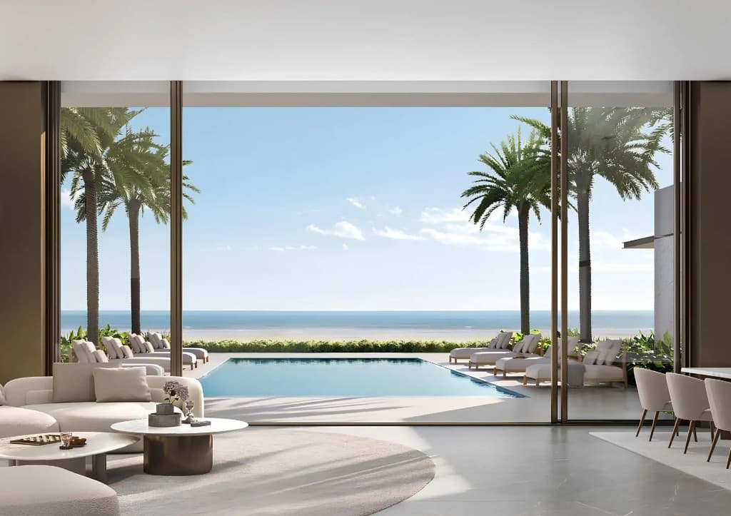 Shoreline terrace at Y Views at Bayn, ORA villas in Ghantoot, Abu Dhabi