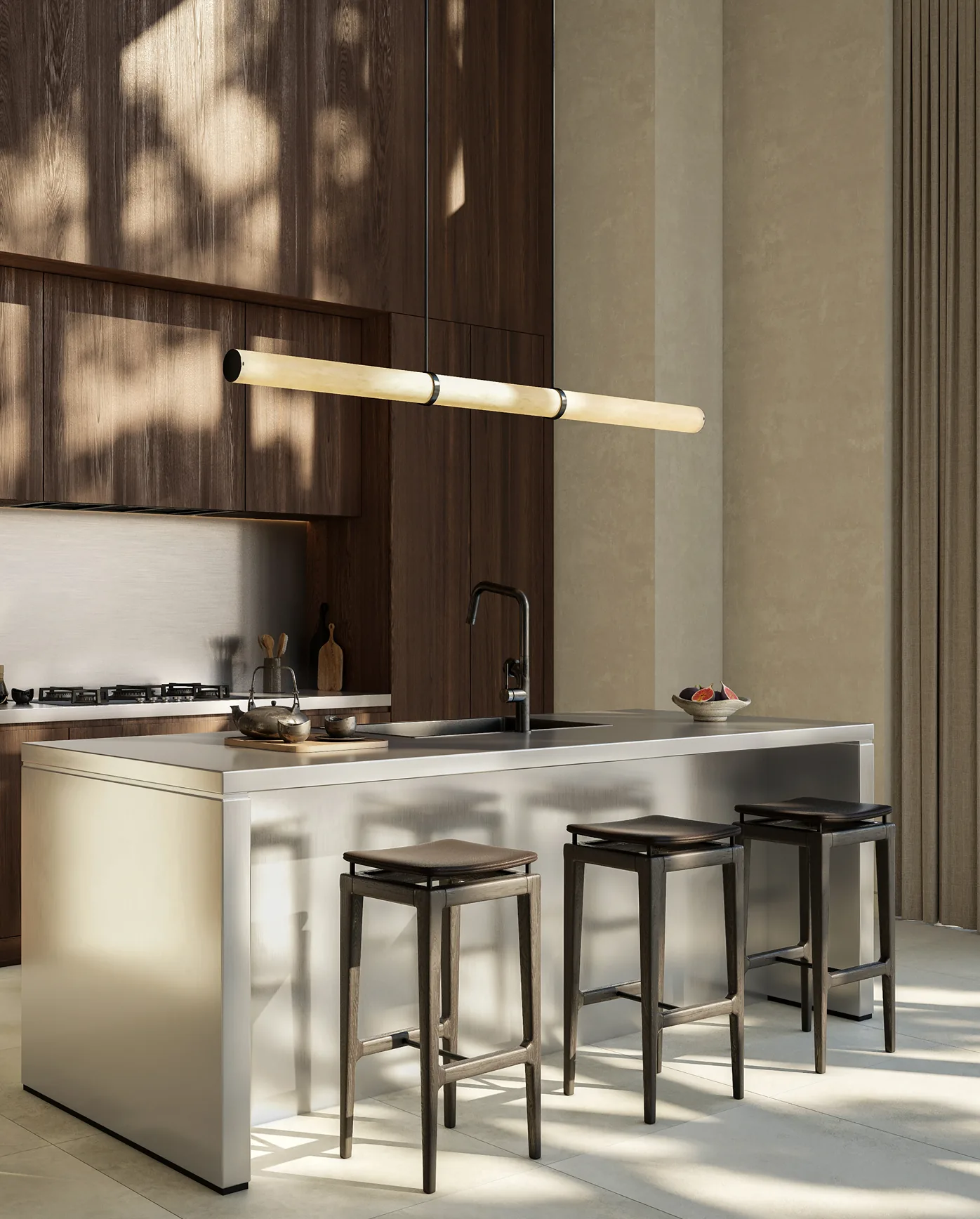 Sei Saadiyat by Aldar contemporary kitchen interior with Kanso cabinetry and island seating on Saadiyat Island, Abu Dhabi