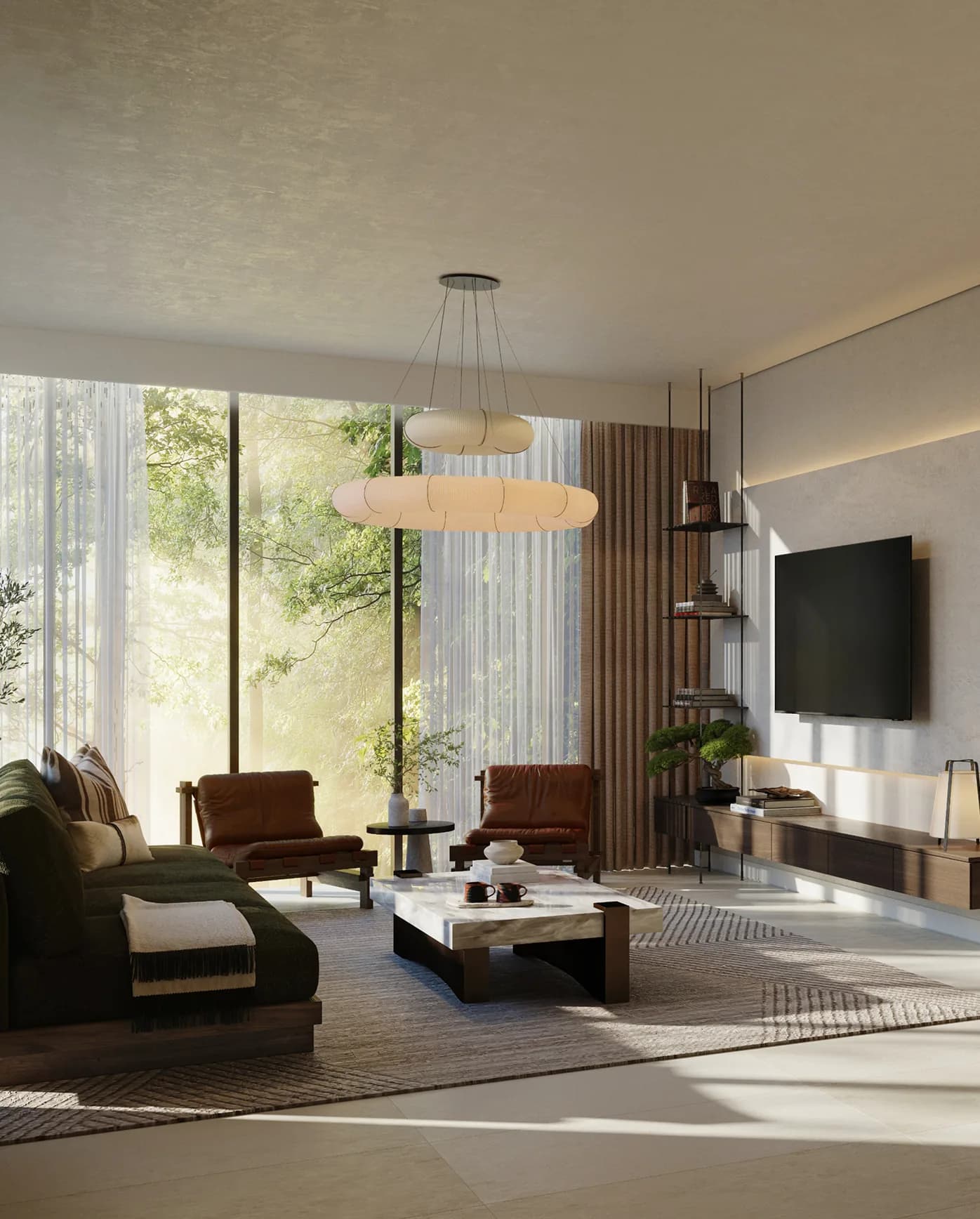 Sei Saadiyat by Aldar living room interior with Kanso finishes and natural light in Saadiyat Cultural District, Saadiyat Island, Abu Dhabi
